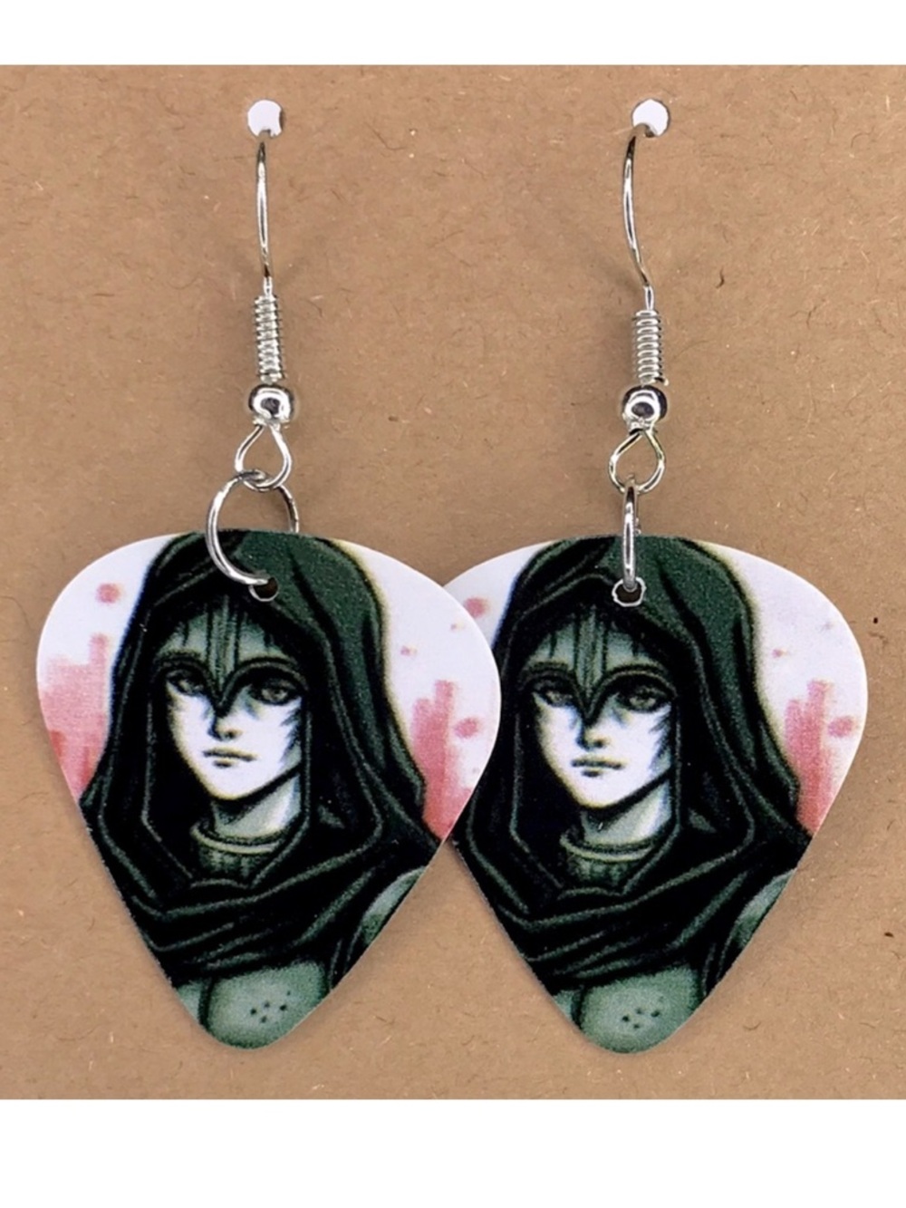 Custom Hooded Character Guitar Pick Fashion Jewelry Earrings